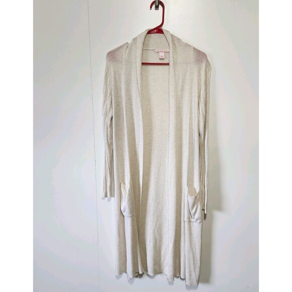 Victoria's Secret Cashmere Blend Ribbed Cardigan Womens Medium Beige Soft Cozy - Picture 1 of 9